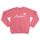a pink sweatshirt with the word aruba written in white