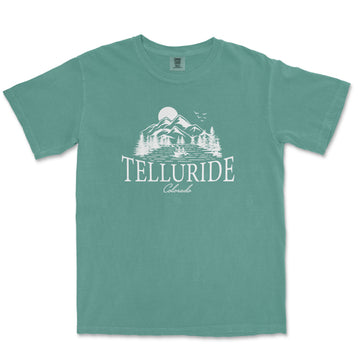 a green t - shirt with the words telluride on it