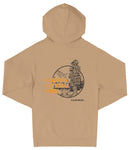 A beige hooded sweatshirt with a graphic design on the back, depicting a tree and the text "SEQUOIS NATIONAL PARK CALIFORNIA".