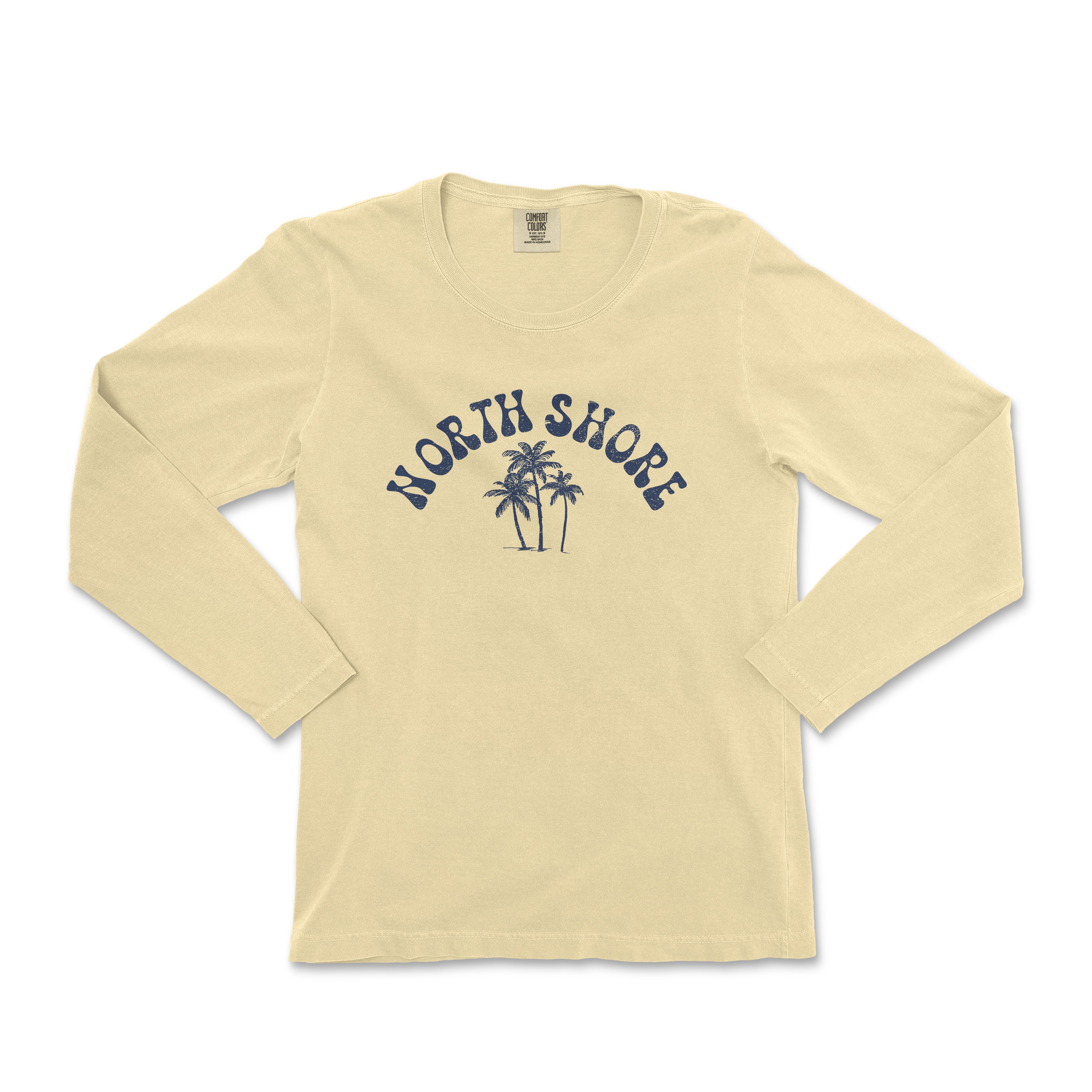 a yellow long sleeve shirt with a palm tree on it