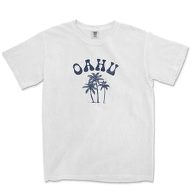 a white t - shirt with a palm tree and the word ohu on it
