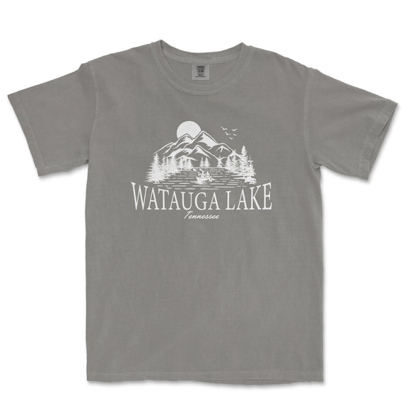 a gray t - shirt with the words watauga lake on it