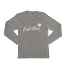 a women's long sleeve shirt with a palm tree on the front