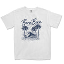 a white t - shirt with a picture of a wave and palm trees