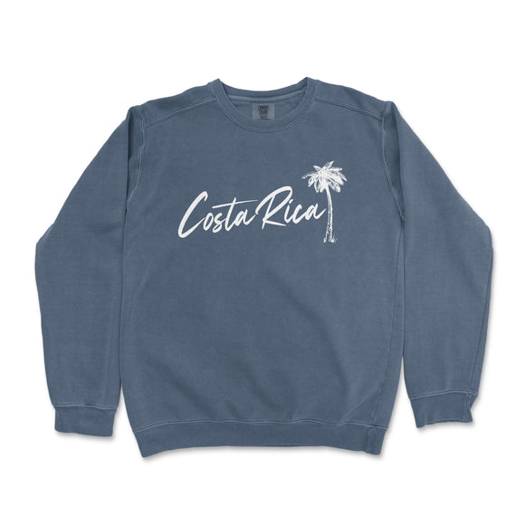 a blue sweatshirt that says costa rica with a palm tree