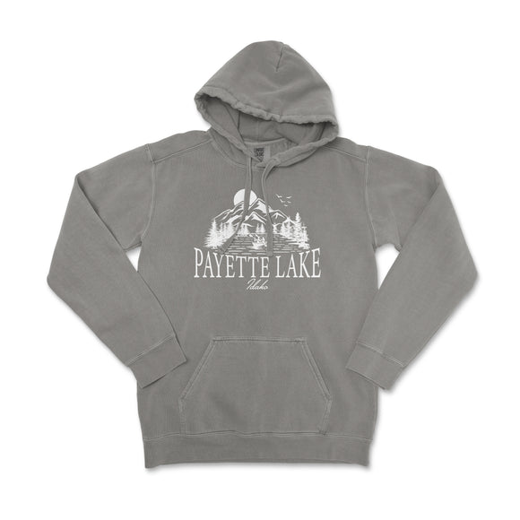 a gray hoodie with the words payette lake printed on it