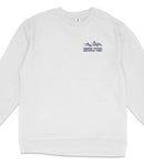 A white long-sleeved shirt with a logo on the left side.