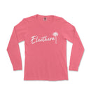 a women's pink long sleeve shirt with the word, eleththera