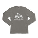 a gray long sleeve shirt with the words caspan lake on it
