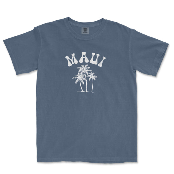a blue t - shirt with a palm tree and the word miami on it
