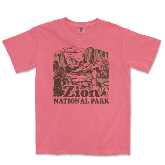 a pink shirt with a picture of the national park
