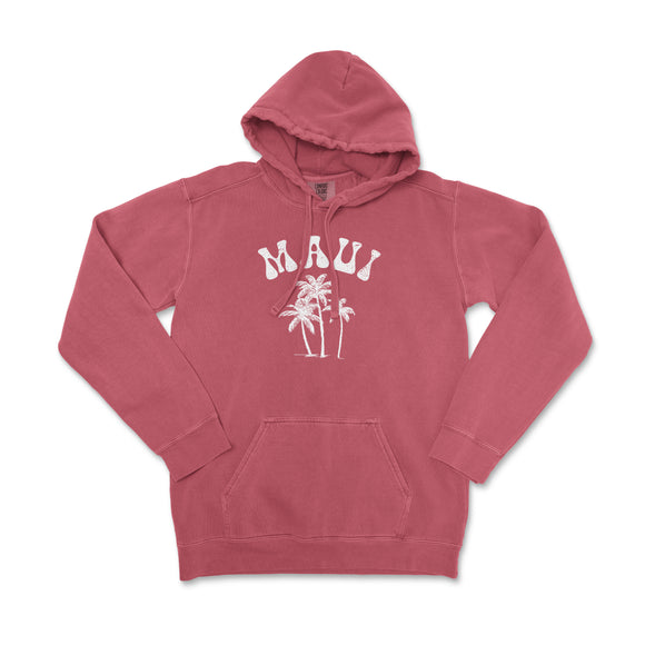 a pink hoodie with palm trees and the word miami on it