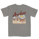 a gray t - shirt with arches national park on it