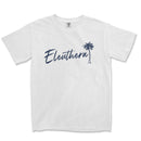 a white t - shirt with the word eleuthera printed on it