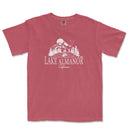 a red shirt that says lake almaor on it