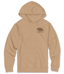 A beige hooded sweatshirt with a graphic of a bear on the front.