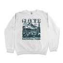 a white sweatshirt with the words glacier national park printed on it