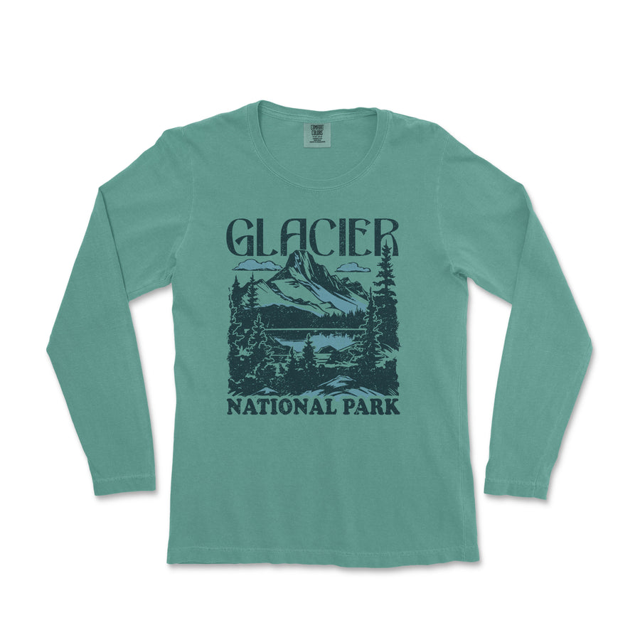 Glacier National Park Comfort Colors Long Sleeve Shirt Distressed Design