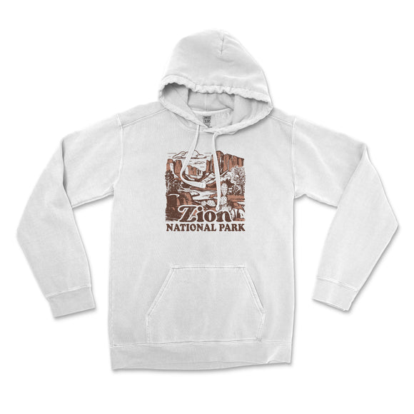 a white hoodie with a picture of the arizona national park
