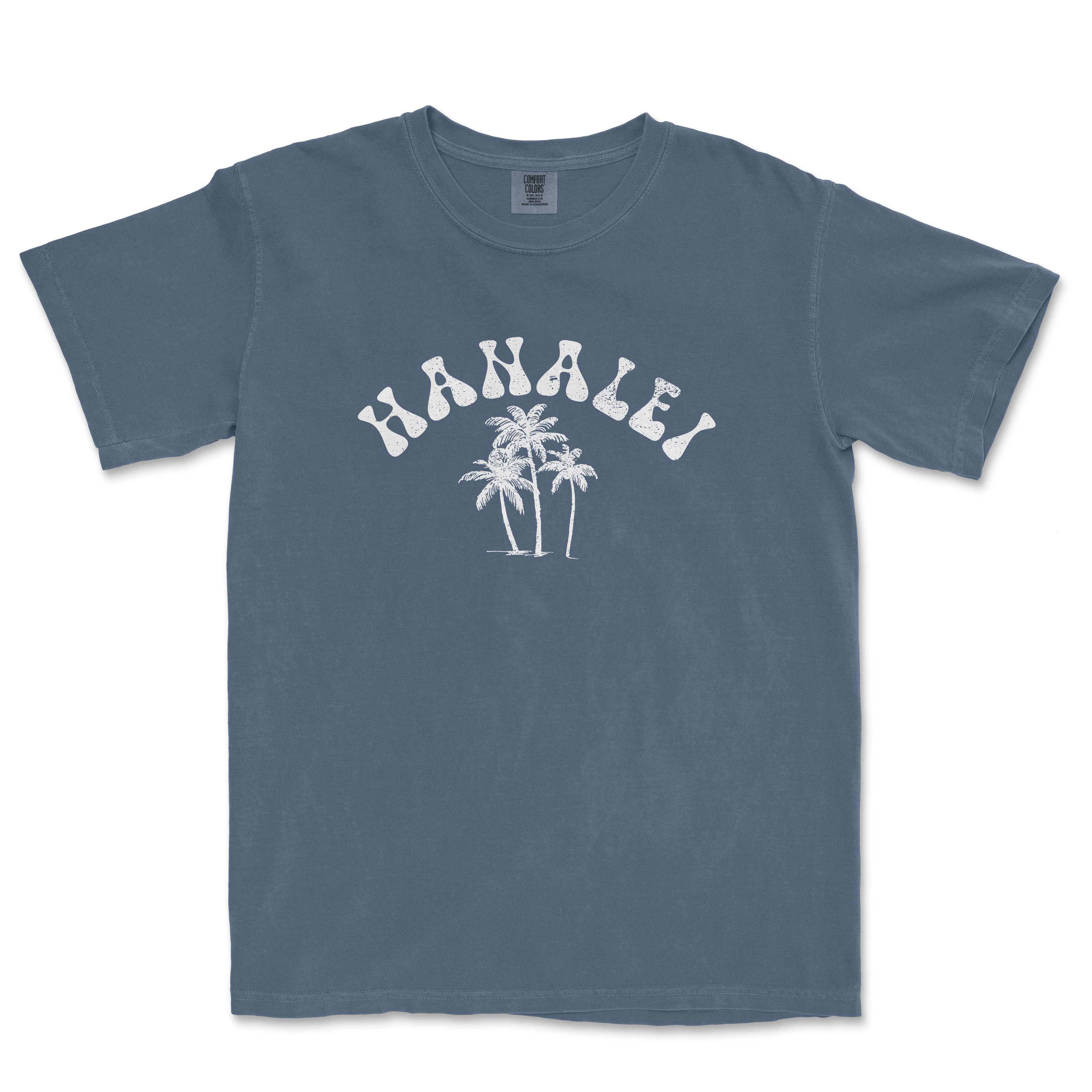 a blue t - shirt with a palm tree on it