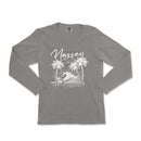 a women's long sleeve shirt with a picture of a surfer on a wave