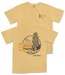 a yellow t-shirt with a graphic design depicting a tree and mountains, along with the text "SEQUOIA NATIONAL PARK" and "CALIFORNIA" printed on it.