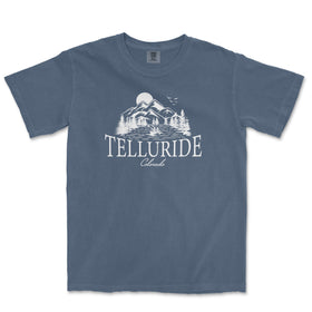 a blue t - shirt with the words telluride printed on it