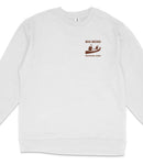 A white long-sleeved shirt with a brown logo on the left side.