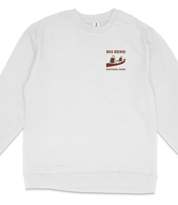 A white long-sleeved shirt with a brown logo on the left side.