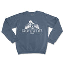 a blue sweatshirt with the great bear lake logo on it