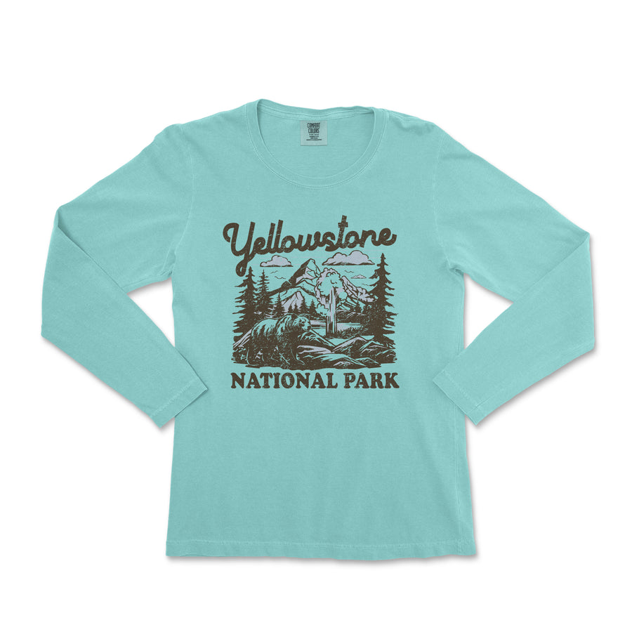 Yellowstone National Park Comfort Colors Long Sleeve Shirt Distressed Design