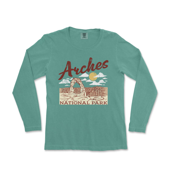 a women's long sleeve shirt with the words arches national park on it