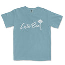 a blue shirt that says costa rica with a palm tree