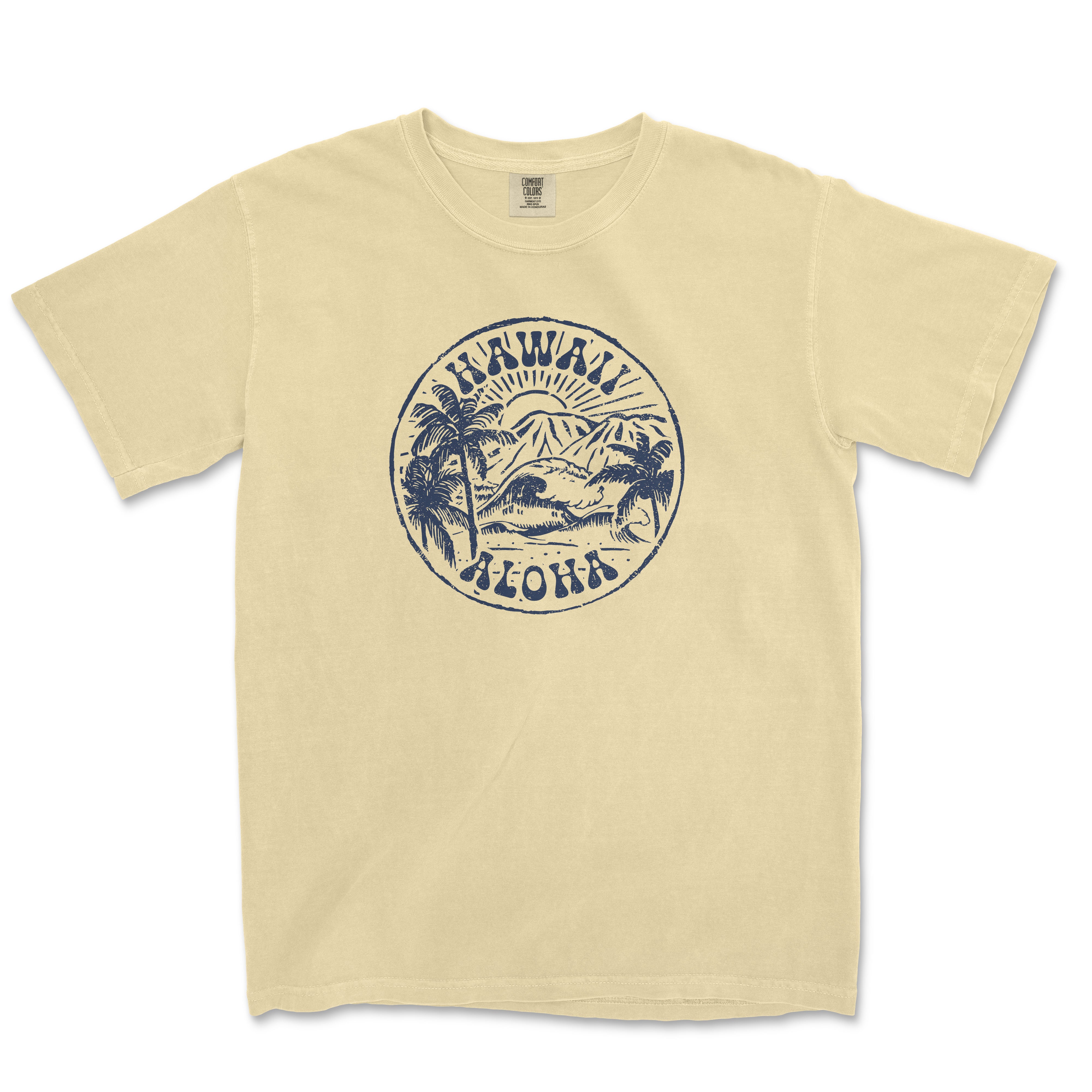 a yellow t - shirt with the words hawaii on it