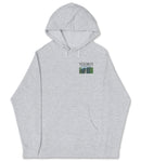 A gray hooded sweatshirt with a graphic design on the front, featuring a mountain range and the text "YOSEMITE" below it.