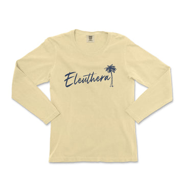 a women's long sleeve shirt with a palm tree on the front