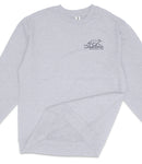 A gray long-sleeved shirt with a logo on the left side.
