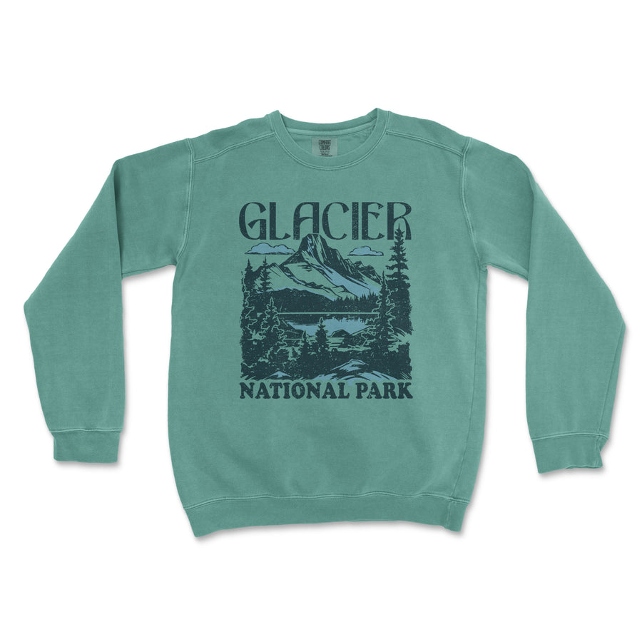 Glacier National Park Comfort Colors Crewneck Sweatshirt Distressed Design