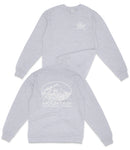 A gray sweatshirt with a mountain and national park logo printed on the back.