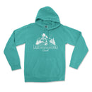 a turquoise lake minnewaka sweatshirt with a mountain scene