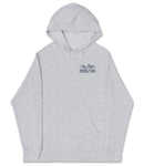 A gray hooded sweatshirt with a graphic design on the front, depicting mountains and the text "Grand Teton National Park" printed on it.