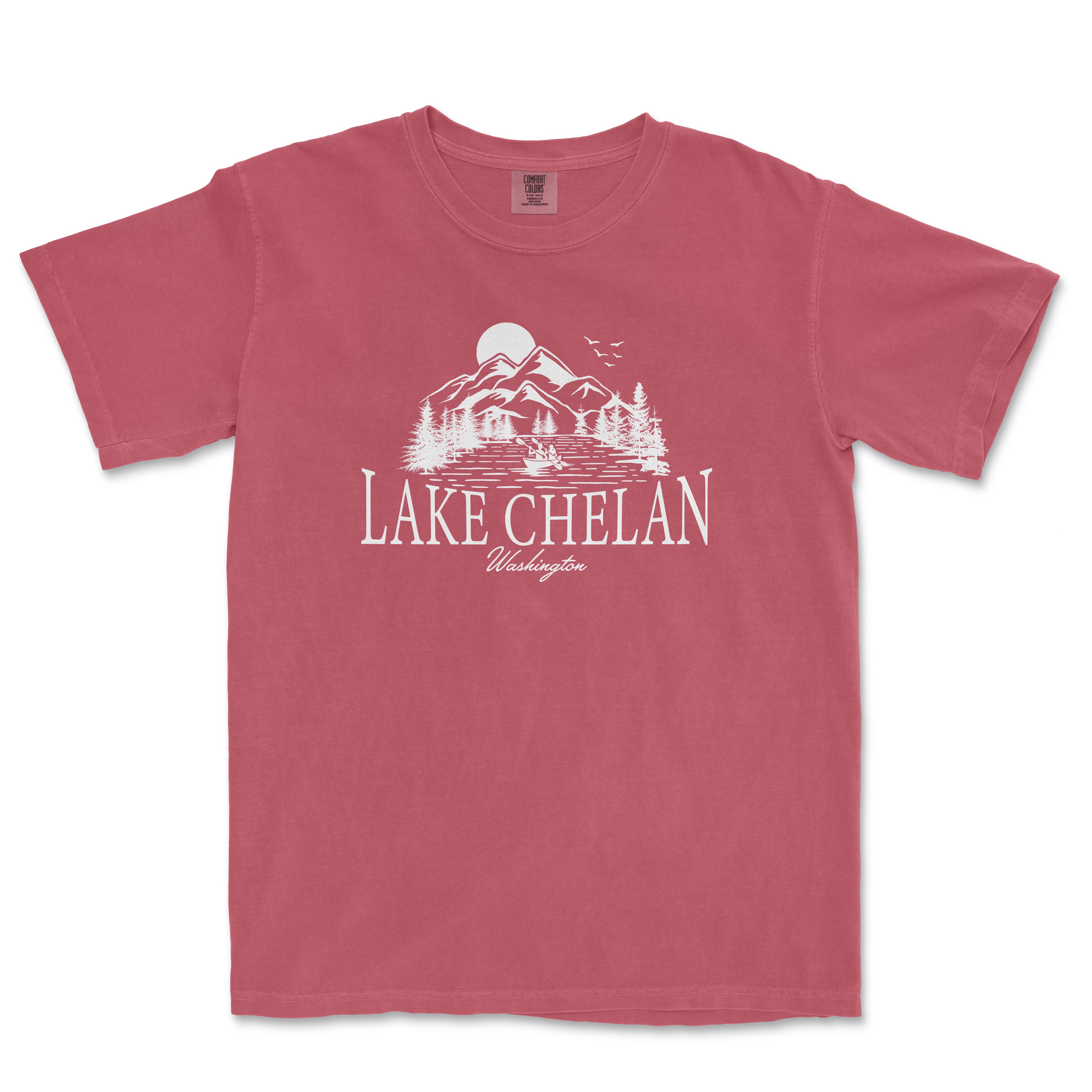 a red lake chelan t - shirt on a white background