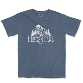a blue t - shirt with the words hegen lake on it