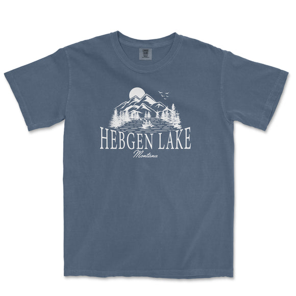 a blue t - shirt with the words hegen lake on it