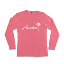 a pink shirt with the word aruba written in white