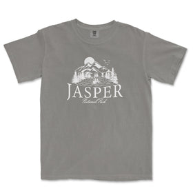 a grey t - shirt with the word jasperr printed on it