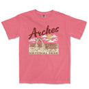 a pink shirt that says arches national park