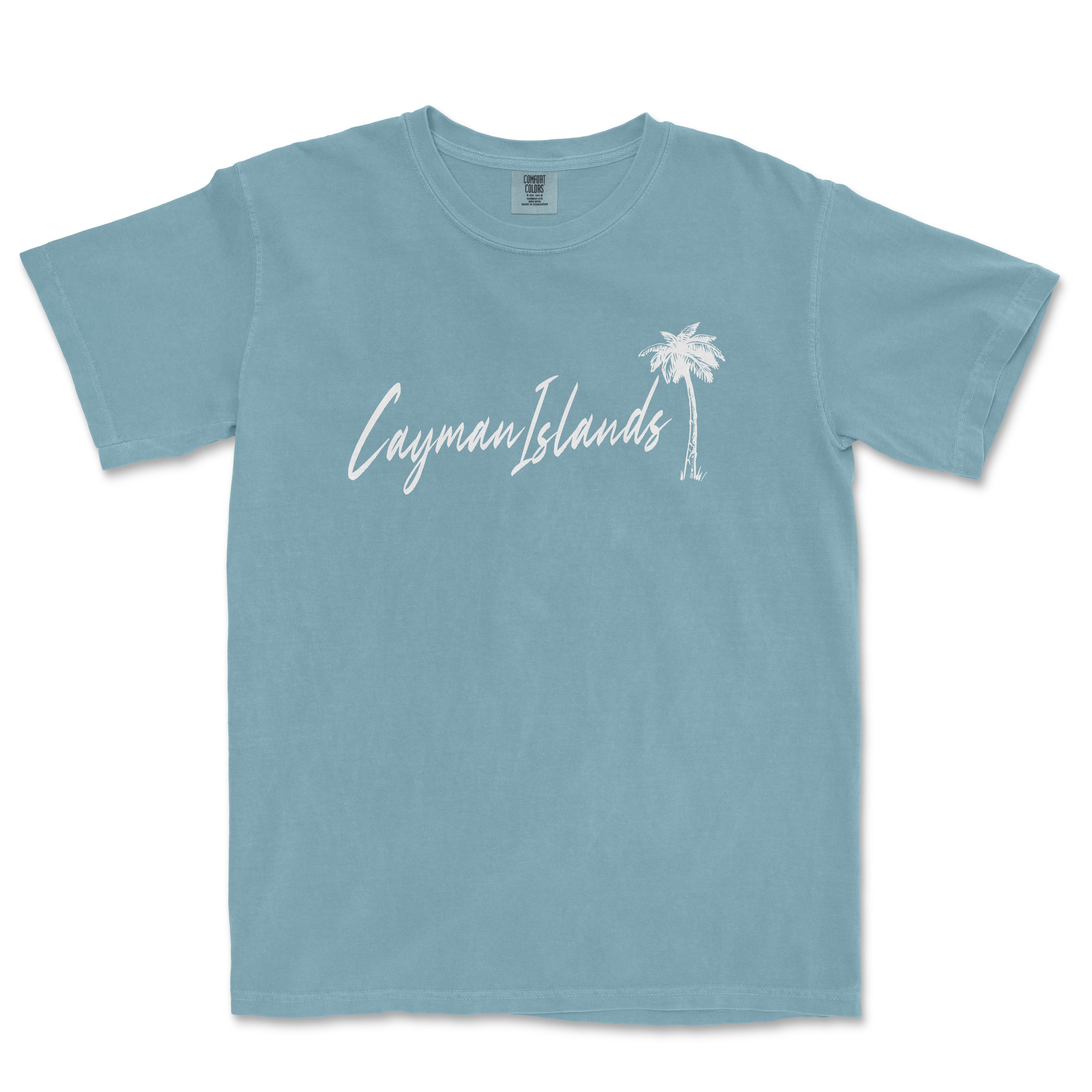 a light blue t - shirt with the words cayena islands in white