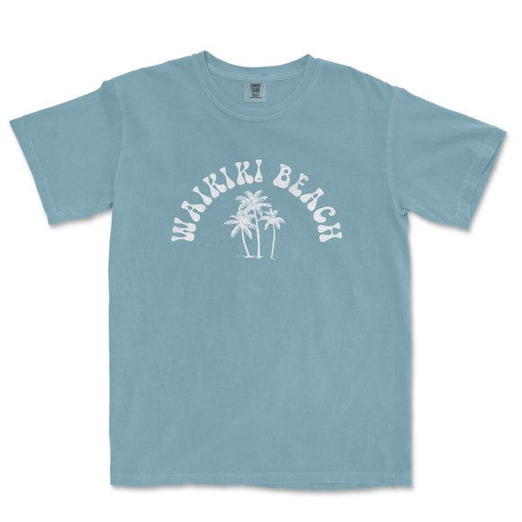 a blue t - shirt with the words waiki beach on it