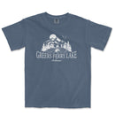 a blue t - shirt with the words greens ferry lake on it